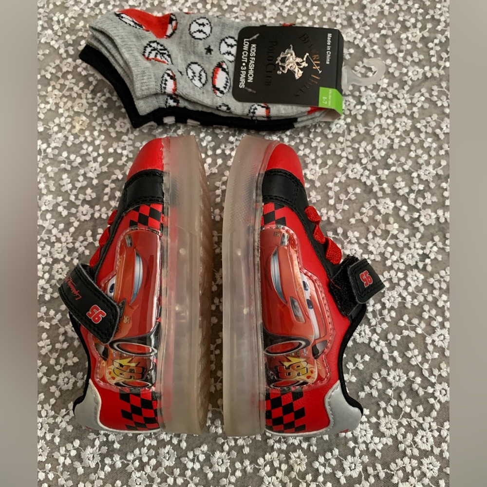 Disney Pixar Lightning McQueen Light Up Sneakers & Beverly Hills Club Socks